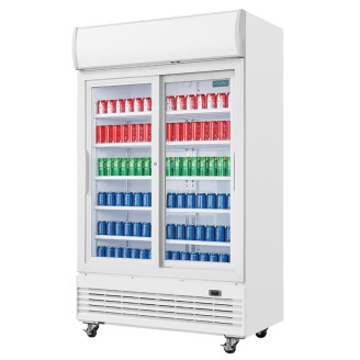 Polar  G-serie tweedeurs displaykoeling met lichtbak 950L schuifdeuren