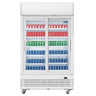 Polar  G-serie tweedeurs displaykoeling met lichtbak 950L schuifdeuren