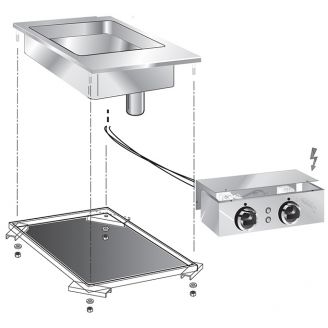 Gastro-inox roeder drop-in multifunctionele braadpan 40cm met aansluitblok