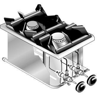 Gastro-inox roeder drop-in propaan kooktoestel 2 branders 40cm 9kw