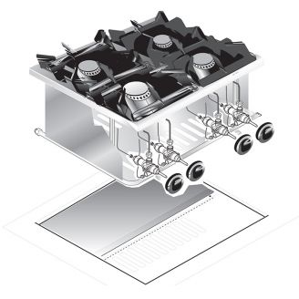 Gastro-inox roeder drop-in propaan kooktoestel 4 branders 60cm 14kw