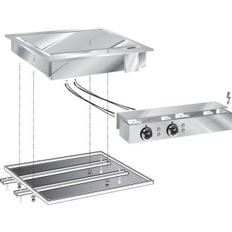 Gastro-inox roeder drop-in bakplaat 60cm rvs 1/2 glad 1/2 ribbel met aansluitblok