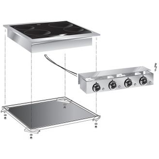 Gastro-inox roeder drop-in keramische kookplaten 4 zones 60cm met aansluitblok