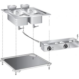 Gastro-inox roeder drop-in elektrische friteuse 10+10l 60cm 10kw met aansluitblok