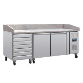 Polar RVS pizzawerkbank - CT423 - 2 deuren, deeglades - marmerblad
